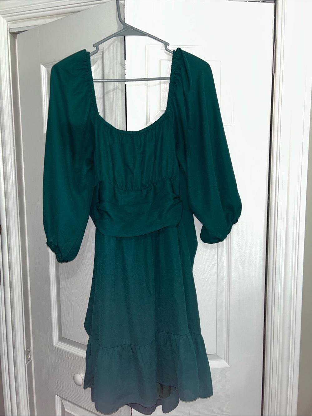Women's Emerald Green Peasant Dress - Casual Boho Style